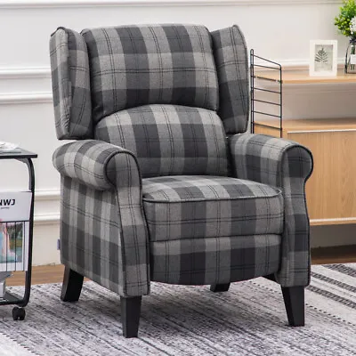 Orthopedic High Back Reclining Armchair Tartan Check Recliner Chair Sleeper Sofa • £239.95