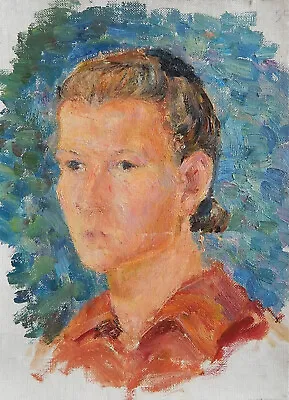 Girl Woman Female Portrait Original Antique Oil Painting On Canvas Soviet Artist • £113.90