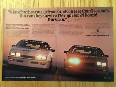 CHRY104 Advertisement 1986 Chrysler Laser TURBO Dodge Daytona 2 Page 2 Piece • $12.49