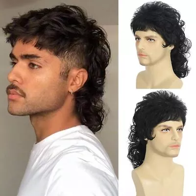 Mullet Wig Black Men Wigs 80s Curly Male Wig Halloween Costumes Punk Rocker W... • $27.91