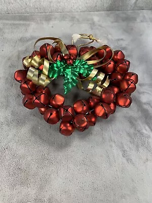 Red Christmas Holiday Mini Jingle Bell Ornament MistleToe Ribbon Door Wreath • $24.98