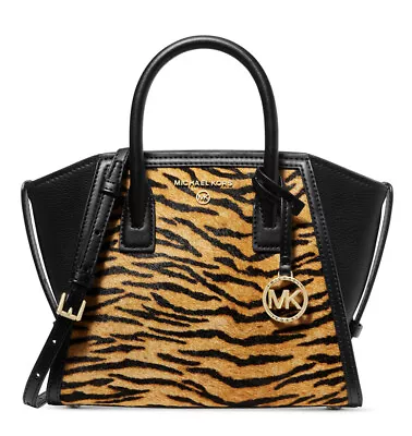 New Michael Kors Tiger Print Calf Hair Avril Top Zip Satchel Bag Marigold • $188.99