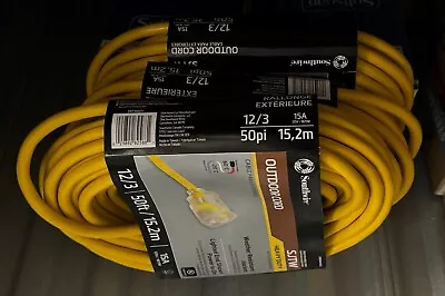 Southwire 2588SW0002 12/3 SJTW Heavy Duty 3 Prong Outdoor Cord 50 Ft Yellow • $33.95