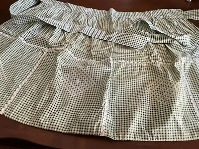 Apron Vintage Green/White Check Cross Stitch 4 Large Pockets #111 • $16