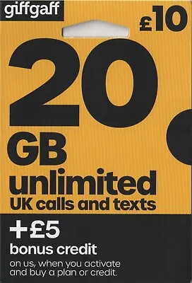 Giffgaff - PAYG Sim Card - NO CONTRACTS 99p FAST & FREE P+P + Free £5 Credit • £0.99