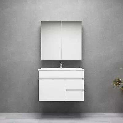 750mm PVC Bathroom Vanity Wall Hung Gloss White Cabinet With Ceramic Top • $529