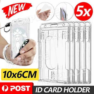 5pcs Clear ID Card Holder Hard Plastic Vertical Double Sides Badge Business Work • $5.85