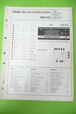 Service Manual For Saba Stereo Studio I Breisgau 15Schwarzwald 15Original • $17.96