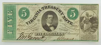 1862 $5 RICHMOND VIRGINIA Obsolete Treasury Note CIVIL WAR ERA • $114.99