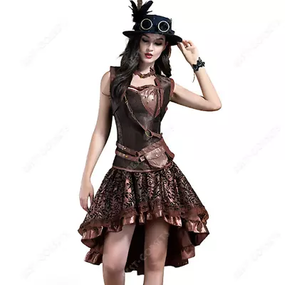 Lot Brown Corset Dress Steampunk Corset Top Dress Plus Size Burlesque Costume • $87.17