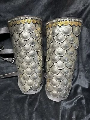 Scale Mail Shin Guards Leather Metal Armor Festival Medieval Dragon Leggings • $180