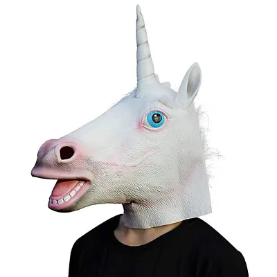 Latex Unicorn Mask Horse Head Prop Rubber Party Animal Halloween Cosplay Party • £8.89