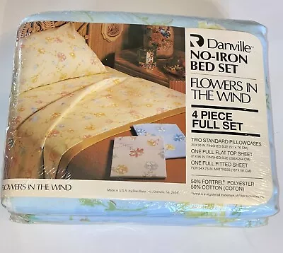 Danville 4 Pc Full Sheet Set Retro “flowers On The Wind” Blue Retro • $33.91