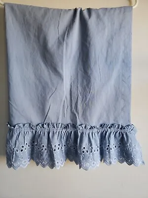 Vintage Blue Eyelet Embroidered Ruffle Curtain Tier  2 Panels Cafe 35 In Long • $12