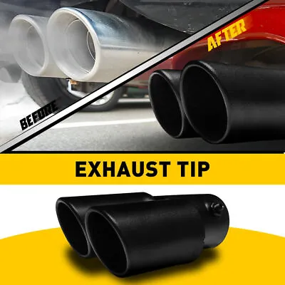2.5  Inlet MatteBlack Auto Exhaust Pipe Rear Tail Throat Muffler Tip Dual Outlet • $18.98