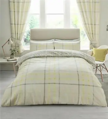 DOUBLE SIZE Check Duvet Set Grey Taupe Yellow Tartan Quilt Cover CLEARANCE SALE • £11.69