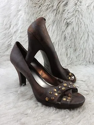 L.E.I Stash Brown Basic Studded Open Toe Pumps Heels Size 11 • $22.99