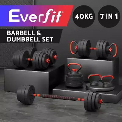 Everfit 40kg Adjustable Dumbbells Set Kettle Bell Weight Plates Barbells Gym • $89.95