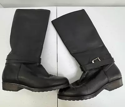 Santana Canada Boots 9 Black Leather 731 Riding Buckle Equestrian Pull On Vtg • $19.99