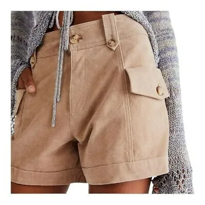 Blank NYC Suede Tan Leather High Waist Cargo Shorts NWT Size 25 • $39.98