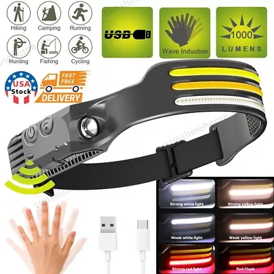 COB LED Headlamp USB Rechargeable Headlight Torch Bar Head Band Lamp Work Light • $9.95