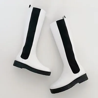 $353 • Buy Staud White Palamino Tall Chelsea Boots Size 37 US 7 Leather Platform Knee High