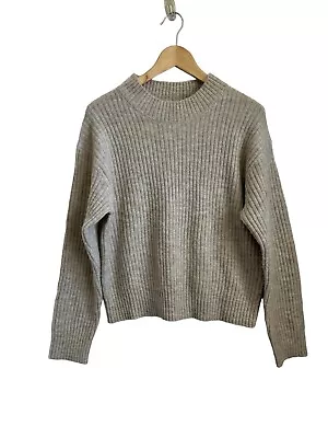 H&M Womens Mock Neck Ribbed Long Sleeve Beige Pullover Sweater Sz S • $11.99