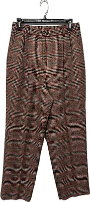Pendleton Wool Blend Lined Dress Pants High Rise Plaid Brown Red Grandma Sz 12 • £18.99
