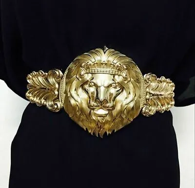Lion Head Luxury Women Gold Metal Elastic Stretch Waistband Waist Obi Belt • £9.59