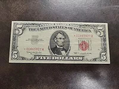 1963 Five Dollar $5 Bill Red Seal United States Note CIRC NICE STAR * SERIAL NUM • $16.50