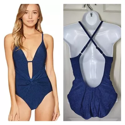 La Blanca Midnight Rain Blue/Black Space Dye Low Cut One-Piece Swimsuit 6 • $21.60