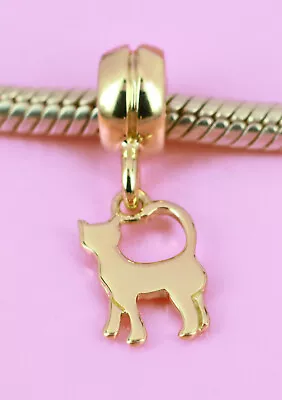 SOLID 9CT 9K GOLD CAT Kitten Dangle Charm For Bead Bracelet / Necklace AUS • £58.79