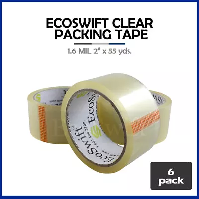 6 ROLLS EcoSwift Carton Sealing Packaging Packing Tape 1.6mil 2 X 55 Yard 165 Ft • $13.99