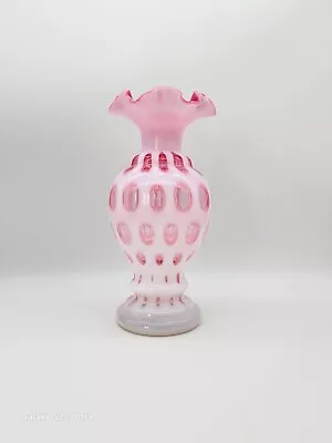 Vintage Fenton 9  Cranberry Pink Opalescent Ruffled Edge Coin Dot Glass Vase !! • $89.99