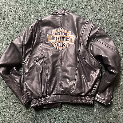 Harley Davidson UNIK USA Leather Motorcycle Jacket Size 40 Black • $99.99