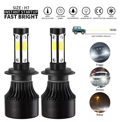 2x H7 LED Headlight Kit 200W 20000LM Globes Car Bulbs High Low Beam 6000K White • $17.98