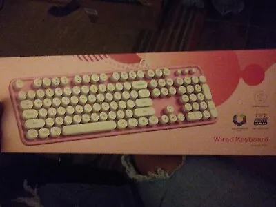 Retro Pink Keyboard - Wired Steampunk Gaming Keyboard With Round Key Caps - New • $28