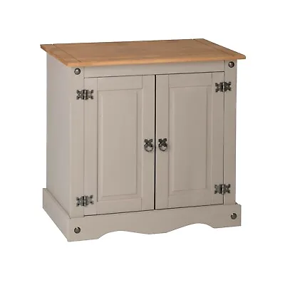 Corona Cupboard Grey 2 Door Small Sideboard Solid Mexican Pine Waxed Wooden • £69.99