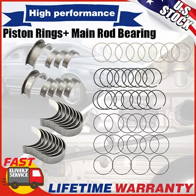 PISTON RINGS + MAIN & RODS BEARING FOR 99-16 CHEVY GM LS Gen III IV 4.8L 5.3L • $106.29