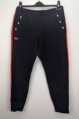 Lacoste Sport Men Joggers Tracksuit Bottoms Logo Cuff Tapered Black/Red Size M • £30.64