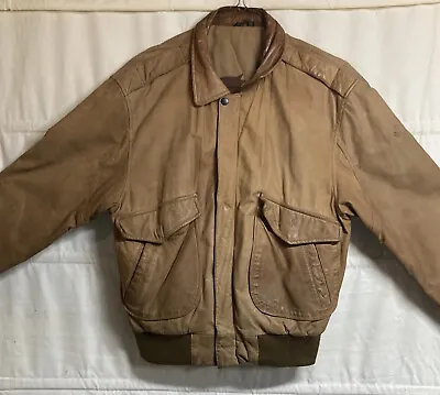 VTG Hunt Club Men’s Distressed Leather  Bomber Jacket Horse Coat Brown Size 42 • $40