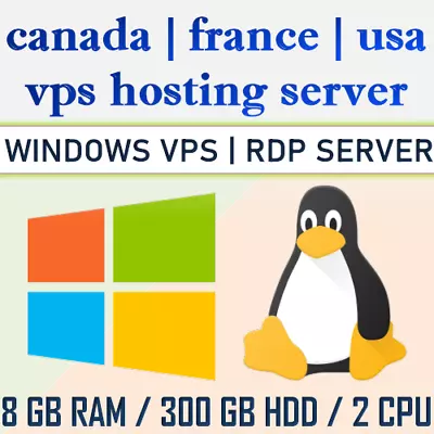 VPS Linux Server With CPanel (SSH |  RDP | VPS SERVER) 8GB RAM + 300GB HDD • $65.24