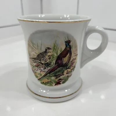 Antique Porcelain Mustache Mug Pheasant Photo Vintage Japan Gold Rim No Chips • $12