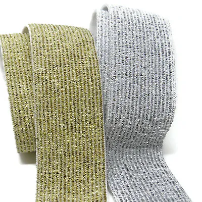 Soft Glitter Metalic Fold Over Elastic - Gold And Silver - Headbands 15 - 40mm • £2.65