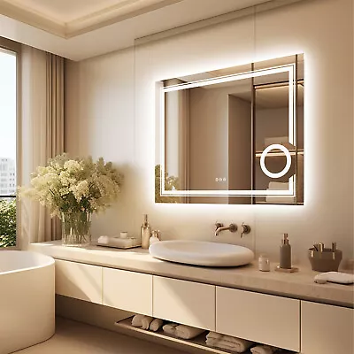 Large Bathroom LED Vanity Mirror Anti-Fog Wall Mounted Magnifier Dimmable Memory • $176.95
