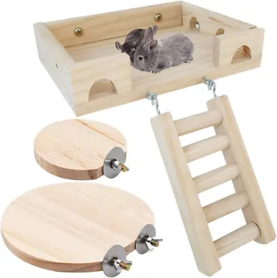 NC Hamster Platform Xiuyer 4Pcs Pets House Ladder Toys Set Small Animals Wooden • £27.61