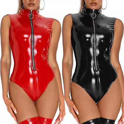 $30.53 • Buy Lady Latex Leather Zipper Bodysuit Shiny Wetlook Catsuit Party Jumpsuit Clubwear