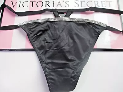 $19.99 • Buy VICTORIA'S SECRET VERY SEXY Black V-String Thong Panty S M L Rhinestone Shine VS