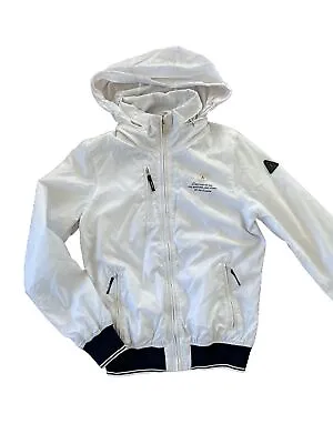 Gaastra Full Zip Windbreaker Jacket W Hooded Collar White Long Sleeve Women’s L • $49.99