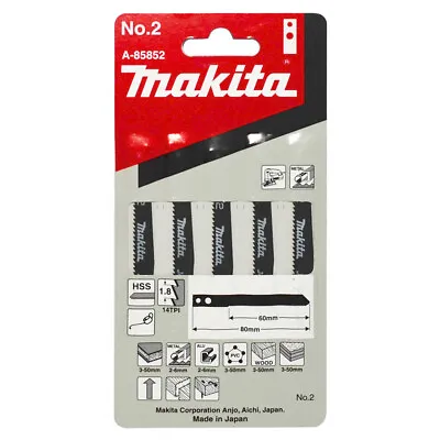 Makita No. 2 60mm HSS Jigsaw Blades (Old Type) - Wood/Aluminium/Metal 14TPI -... • $20.95